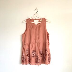 Anthropologie Maeve Simona Sequin Babydoll Tank Top | Rose Gold Pink, Size Small